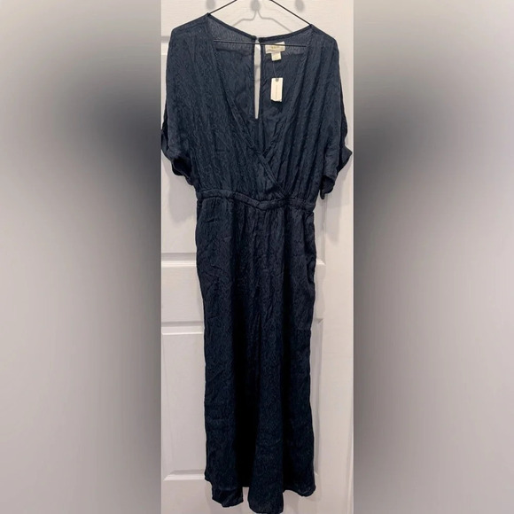 NEW Maeve Anthropologie Jacqueline Jacquard Romper Jumpsuit Navy Blue flowy USS - Picture 3 of 7